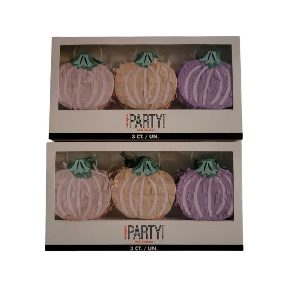 NEW Unique Assorted Pastel Mini Pumpkin Pinata Favors, 3 count - 2 Packs